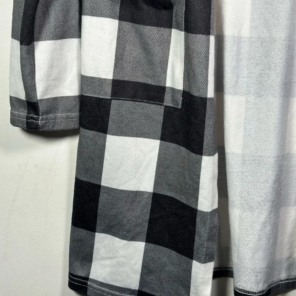 Womens Black White Buffalo Plaid Long Duster Open Cardigan Sweater Coat Jacket S